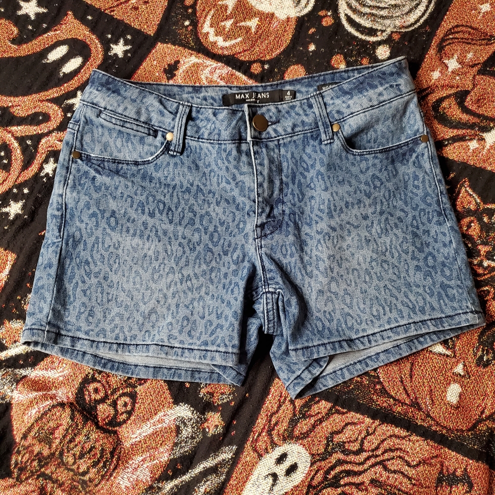 Leopard Print Denim Shorts